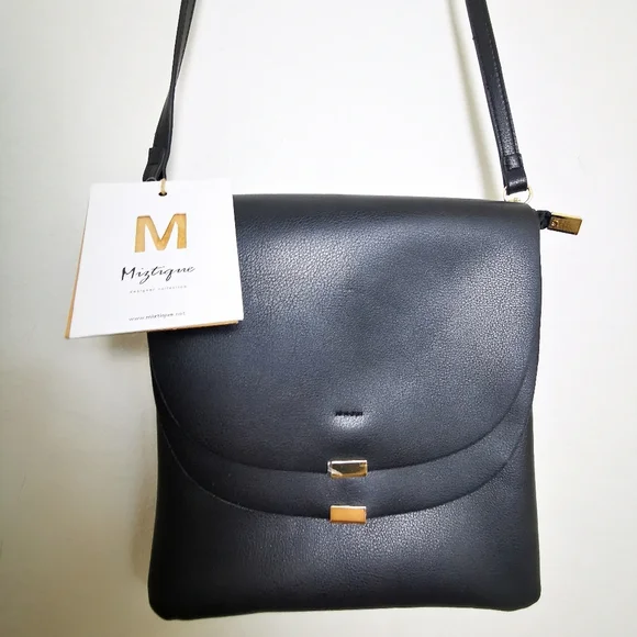 NWT Miztique Crossbody Bag designer collection black and gold multi compartment - Picture 6 of 13